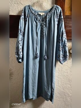 Nature By Westbound Woman Light Blue Embroidered Dress with Tassel Detail